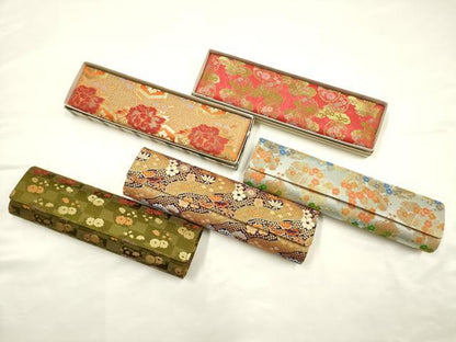 平和屋着物▼和装小物　扇子ケース5点　松竹梅　花柄　雪輪　亀甲　金糸　マグネット式　逸品　AABI8738ay