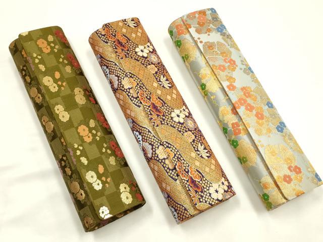 平和屋着物▼和装小物　扇子ケース5点　松竹梅　花柄　雪輪　亀甲　金糸　マグネット式　逸品　AABI8738ay