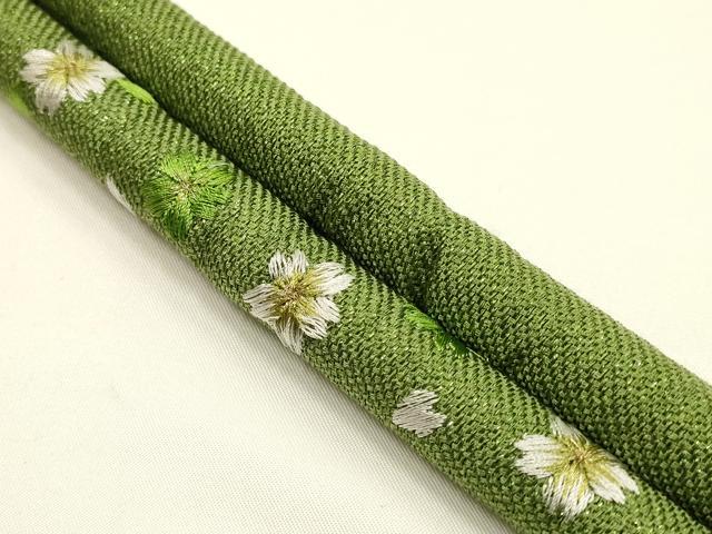 平和屋着物●和装小物　振袖用帯締め・帯揚げセット　丸ぐけ　刺繍　斜縞　花　金糸　暈し染め　丹後ちりめん　逸品　未使用　AABI8752ay
