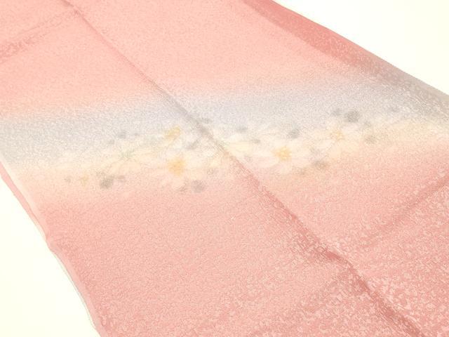 平和屋着物●和装小物　振袖用帯締め・帯揚げ・伊達衿セット　斜縞　花柄　暈し染め　金通し地　撚り房　逸品　未使用　AABI8756ay