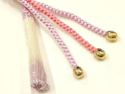 平和屋着物●和装小物　振袖用帯締め・帯揚げ・伊達衿セット　斜縞　花柄　暈し染め　金通し地　撚り房　逸品　未使用　AABI8756ay