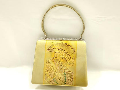 平和屋着物▼和装小物　和装バッグ　金鷲本舗 東京謹製 キンワシ印　ハンドバッグ　螺鈿　舞蝶文　金彩　逸品　AABI8761ay