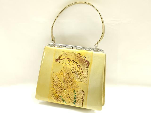 平和屋着物▼和装小物　和装バッグ　金鷲本舗 東京謹製 キンワシ印　ハンドバッグ　螺鈿　舞蝶文　金彩　逸品　AABI8761ay