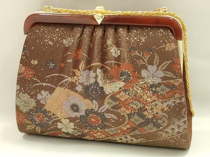 平和屋着物▼和装小物　和装バッグ　ハンドバッグ　クラッチバッグ　流水花蝶文　金糸　金彩　逸品　未使用　AABI8765ay
