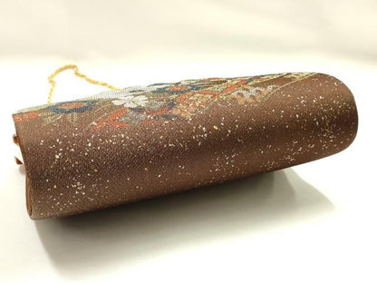 平和屋着物▼和装小物　和装バッグ　ハンドバッグ　クラッチバッグ　流水花蝶文　金糸　金彩　逸品　未使用　AABI8765ay