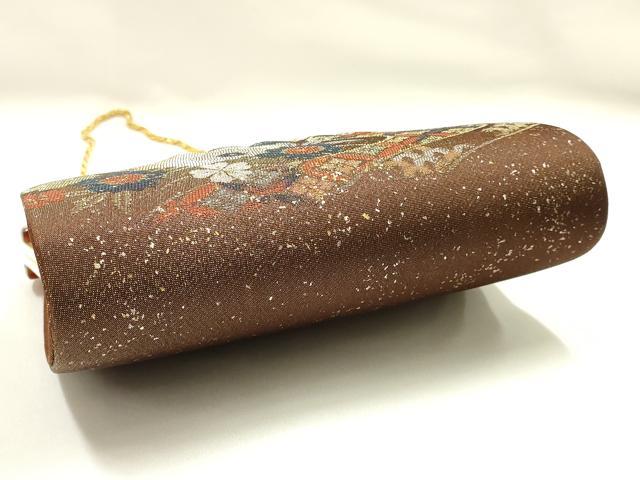 平和屋着物▼和装小物　和装バッグ　ハンドバッグ　クラッチバッグ　流水花蝶文　金糸　金彩　逸品　未使用　AABI8765ay