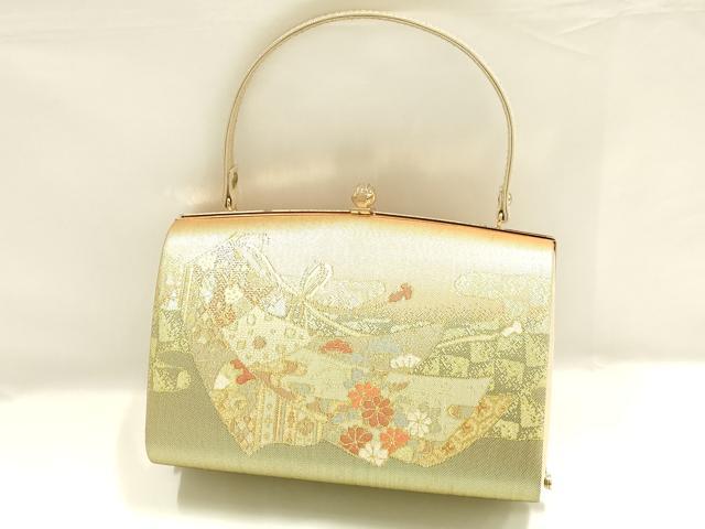 平和屋着物▼和装小物　和装バッグ　佐賀錦　ハンドバッグ　吉祥花文　金糸　逸品　AABI8785ay