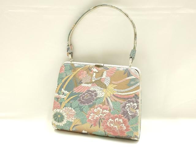 平和屋着物▼和装小物　和装バッグ　ハンドバッグ　鳳凰花文　金銀糸　帯地使用　逸品　AABI8791ay