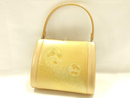 平和屋着物▼和装小物　和装バッグ　ハンドバッグ　螺鈿　雪輪花文　松　金彩　逸品　AABI8794ay