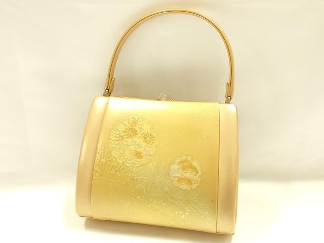 平和屋着物▼和装小物　和装バッグ　ハンドバッグ　螺鈿　雪輪花文　松　金彩　逸品　AABI8794ay