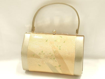 平和屋着物▼和装小物　和装バッグ　ハンドバッグ　花柄　螺鈿　金彩　逸品　AABI8798ay