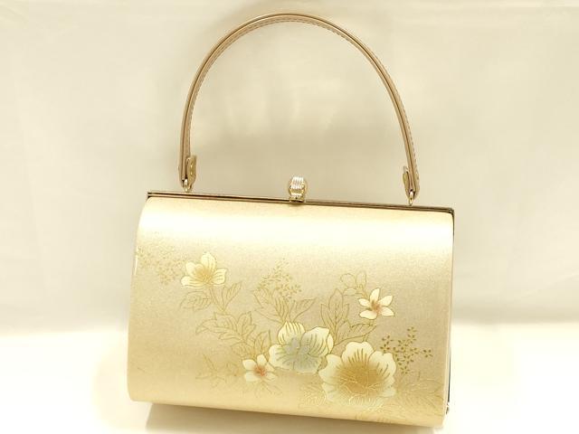 平和屋着物▼和装小物　和装バッグ　ハンドバッグ　枝花文　金彩　逸品　AABI8799ay