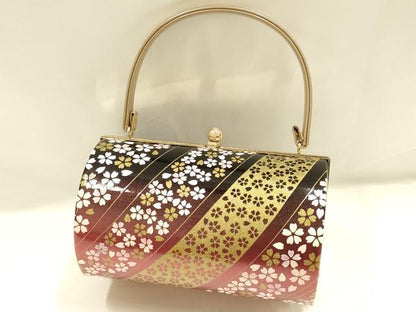 平和屋着物▼和装小物　和装バッグ　ハンドバッグ　振袖用　斜縞　花　金彩　暈し　逸品　AABI8800ay