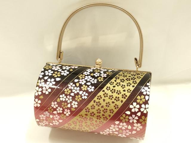 平和屋着物▼和装小物　和装バッグ　ハンドバッグ　振袖用　斜縞　花　金彩　暈し　逸品　AABI8800ay