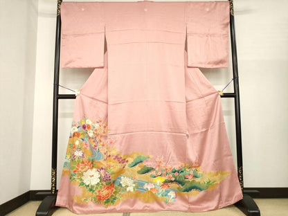 平和屋着物●豪華色留袖　流水花文　金彩　正絹　逸品　AABI8802ck