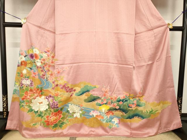 平和屋着物●豪華色留袖　流水花文　金彩　正絹　逸品　AABI8802ck
