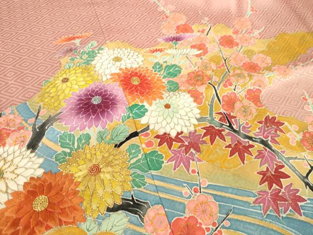 平和屋着物●豪華色留袖　流水花文　金彩　正絹　逸品　AABI8802ck