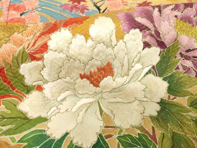 平和屋着物●豪華色留袖　流水花文　金彩　正絹　逸品　AABI8802ck