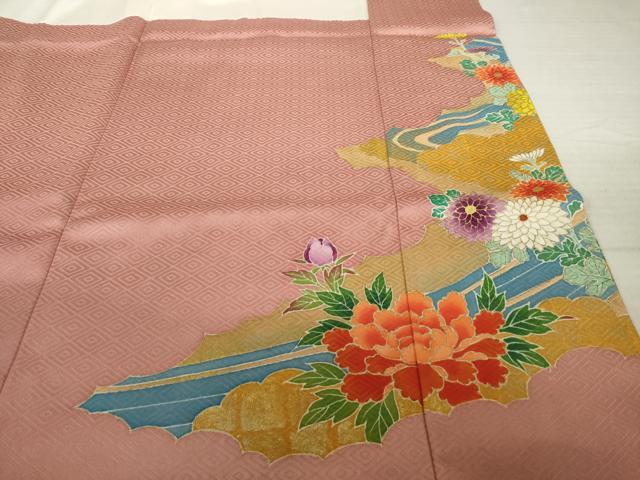 平和屋着物●豪華色留袖　流水花文　金彩　正絹　逸品　AABI8802ck