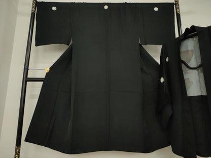 平和屋着物●男性 黒紋付・羽織セット 正絹 逸品 AABI8810ck