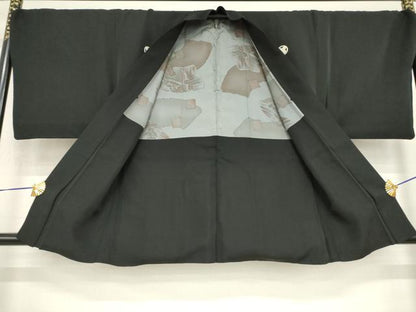 平和屋着物●男性 黒紋付・羽織セット 正絹 逸品 AABI8810ck