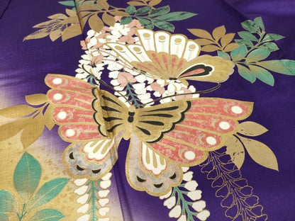 平和屋着物●豪華振袖　花蝶文　暈し染め　金彩　正絹　逸品　AABI8813ck