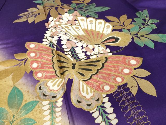 平和屋着物●豪華振袖　花蝶文　暈し染め　金彩　正絹　逸品　AABI8813ck