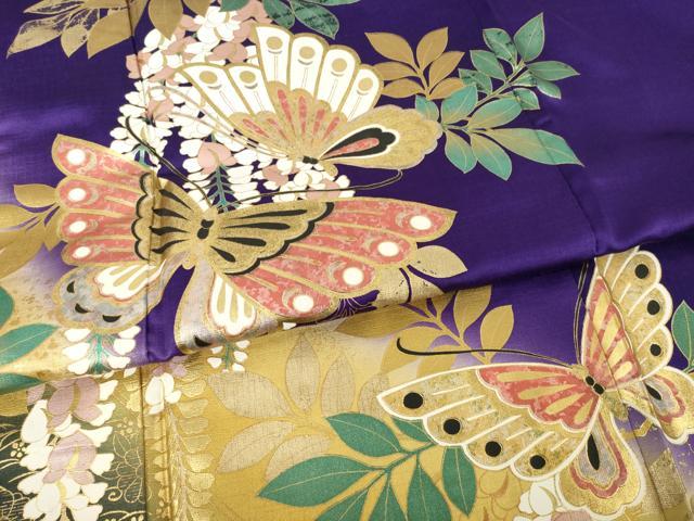 平和屋着物●豪華振袖　花蝶文　暈し染め　金彩　正絹　逸品　AABI8813ck