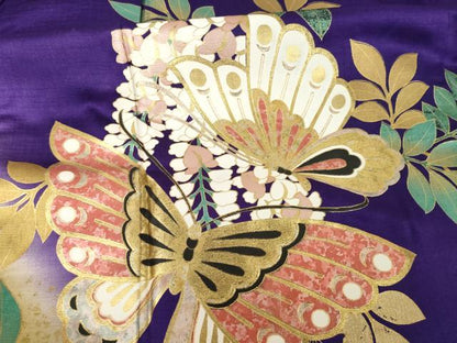 平和屋着物●豪華振袖　花蝶文　暈し染め　金彩　正絹　逸品　AABI8813ck