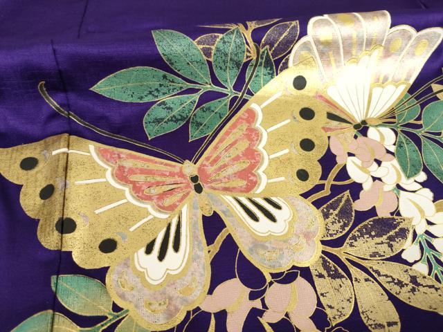 平和屋着物●豪華振袖　花蝶文　暈し染め　金彩　正絹　逸品　AABI8813ck