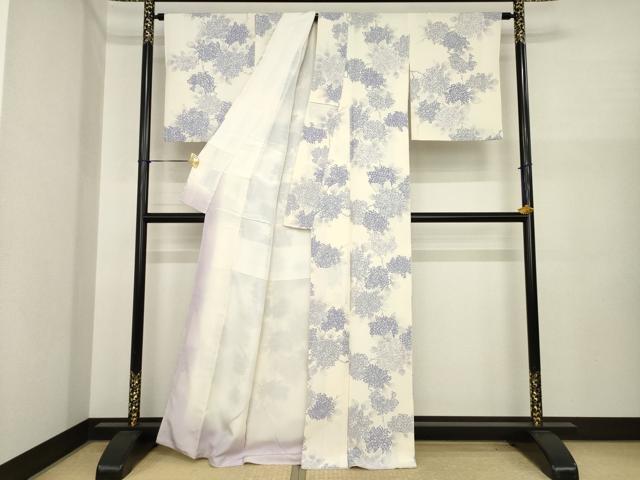 平和屋着物●上質な小紋　手描き　地紋起こし　紫陽花　正絹　逸品　AABI8814ck