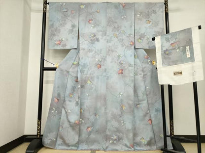 平和屋着物●安藤松岳　小紋　地紋起こし　花蔦草文　反端付き　正絹　逸品　未使用　AABI8816ck