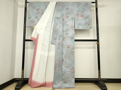 平和屋着物●安藤松岳　小紋　地紋起こし　花蔦草文　反端付き　正絹　逸品　未使用　AABI8816ck