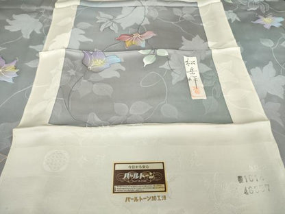 平和屋着物●安藤松岳　小紋　地紋起こし　花蔦草文　反端付き　正絹　逸品　未使用　AABI8816ck