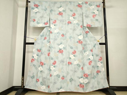 平和屋着物●上質な小紋　地紋起こし　椿　正絹　逸品　AABI8819ck