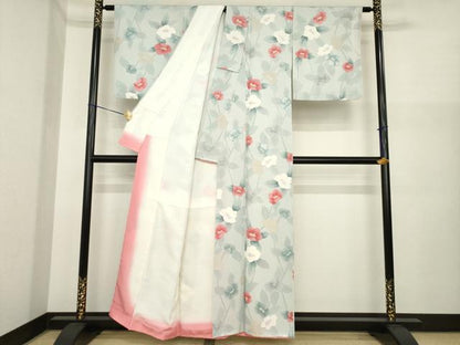 平和屋着物●上質な小紋　地紋起こし　椿　正絹　逸品　AABI8819ck
