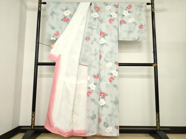 平和屋着物●上質な小紋　地紋起こし　椿　正絹　逸品　AABI8819ck