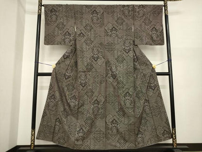 平和屋着物●本場大島紬　一元7マルキ　松皮菱花文　正絹　逸品　AABI8822ck