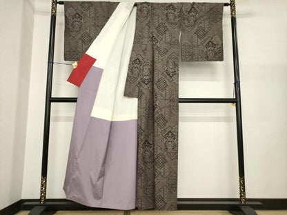 平和屋着物●本場大島紬　一元7マルキ　松皮菱花文　正絹　逸品　AABI8822ck