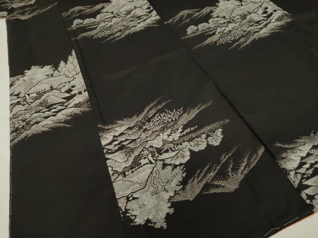 平和屋着物●本場大島紬　カタス9マルキ　総絣　地空き　遠山風景文　黒地　正絹　逸品　AABI8825ck
