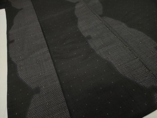 平和屋着物●結城紬　80亀甲　雪輪重ね間道　黒地　やまと誂製　正絹　逸品　AABI8827ck