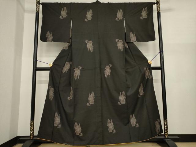 平和屋着物●本場大島紬　カタス9マルキ　地空き　風景文　正絹　逸品　AABI8830ck