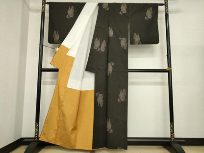 平和屋着物●本場大島紬　カタス9マルキ　地空き　風景文　正絹　逸品　AABI8830ck