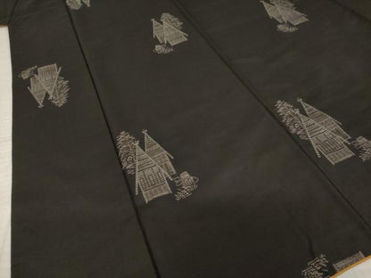 平和屋着物●本場大島紬　カタス9マルキ　地空き　風景文　正絹　逸品　AABI8830ck