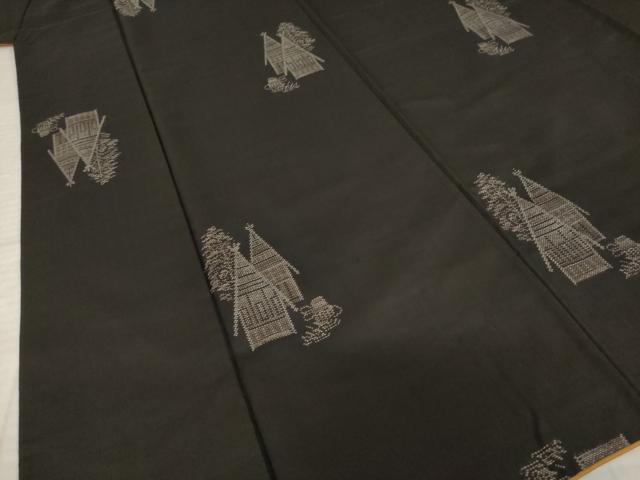 平和屋着物●本場大島紬　カタス9マルキ　地空き　風景文　正絹　逸品　AABI8830ck