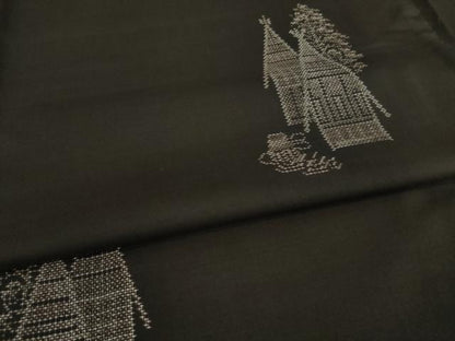 平和屋着物●本場大島紬　カタス9マルキ　地空き　風景文　正絹　逸品　AABI8830ck