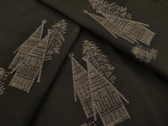 平和屋着物●本場大島紬　カタス9マルキ　地空き　風景文　正絹　逸品　AABI8830ck