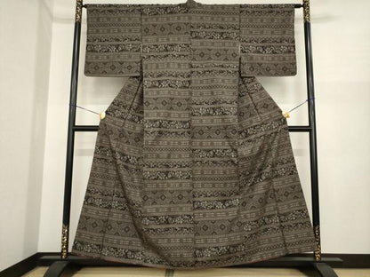平和屋着物●本場大島紬　一元絣　横段文　正絹　逸品　AABI8831ck