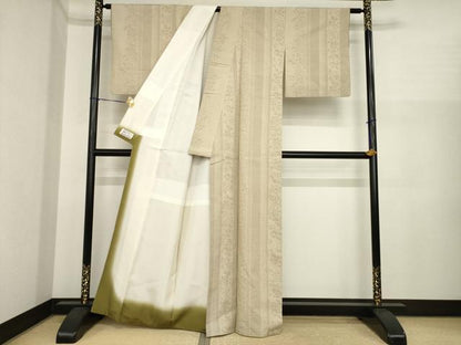 平和屋着物●結城紬　80亀甲　唐草間道　正絹　逸品　AABI8834ck