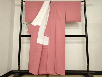 平和屋着物●上質な色無地　甚三紅色　正絹　逸品　未使用　AABI8836ck
